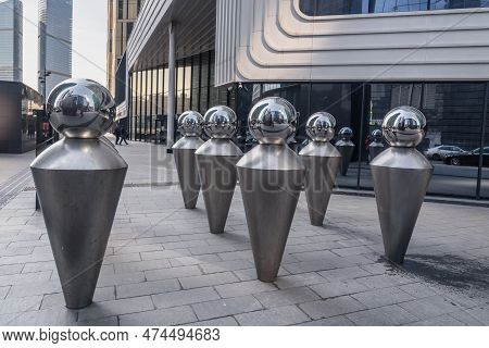 Moscow, Russia - April 06, 2021: Installation Echo By Canadian Artist Husam Chaya Near The Iq Quarte