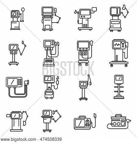 Ventilator Medical Machine Icons Set Outline . Air Ventilator. Breathing Computer
