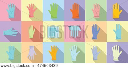 Medical Gloves Icons Set Flat . Care Clinic. Doctor Medicine
