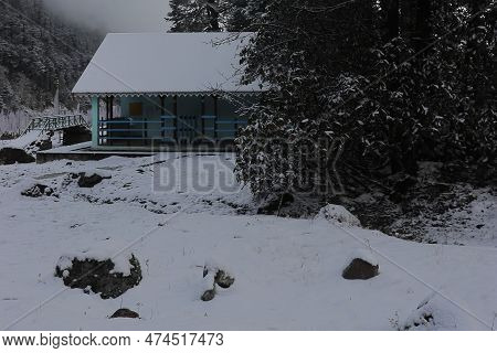 Snow Cavered Yumthang Valley In The Winter Season, Beautiful Yumthang Is Located On Himalayan Foothi
