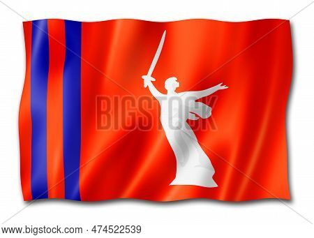Volgograd State - Oblast -  Flag, Russia Waving Banner Collection. 3d Illustration