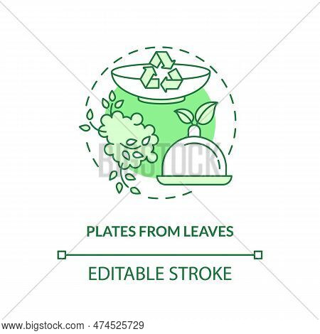 Plates From Leaves Green Concept Icon. Recyclable Food Packaging. Disposable Tableware Idea Thin Lin
