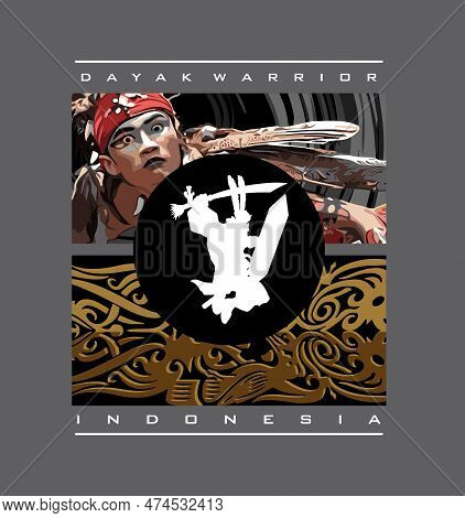Dayak Warrior Silhouette With Shield Pattern Background