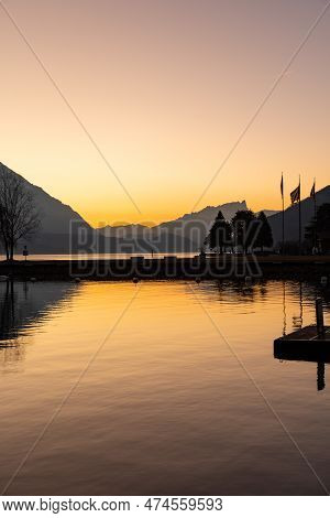 Unterseen, Canton Bern, Switzerland, February 12, 2023 Fantastic Alpine Landscape Scenery Just After
