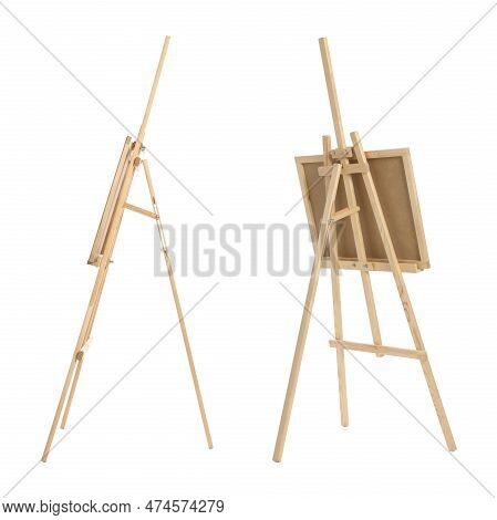 Wooden Easel Isolated On White, Different Sides
