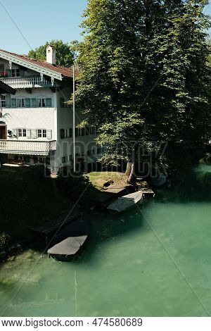 Beautiful Typical Bavarian House On The Banks Of The Mangfall River At Gmund Am Tegernsee In Bavaria