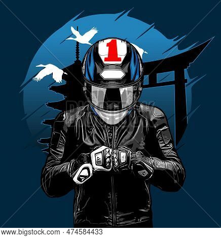 Rider Front View Japanese Art Background For Graphic Design Needs