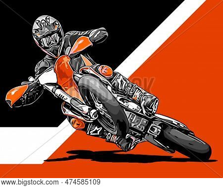 Supermoto Rider Is Cornering Vector Art For Graphic Design Needs