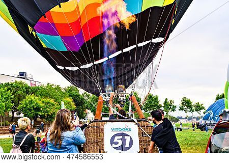 Igualada, Barcelona, July 07 de 2022. 26th European Balloons Festival. Concentration of hot air balloons