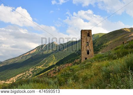 Tower Of Old Village Goor In Dagestan, Russia. Panoramic View Of The Ancient Goor Settlement