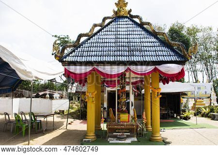 Ancient Antique Shrine At Nora Rong Khru Tha Khae For Thai People Visit Respect Praying Blessing Bud