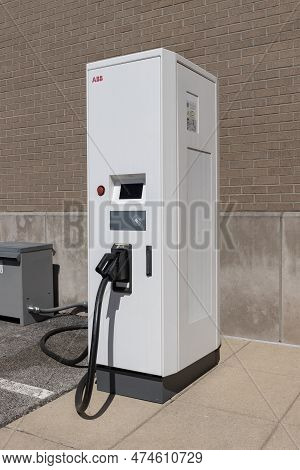 Carmel - Circa April 2023: Abb Electric Vehicle Charger With A Ccs Connections. Abb Offers Total Ev 