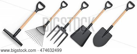 Set Of Garden Tools And Supplies For Gardener And Flower Pots In Garden On White Background. 3d Rend