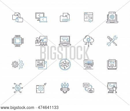 Programming Coding Outline Icons Collection. Coding, Programming, Scripting, Compiling, Debugging, S