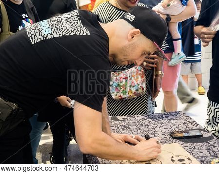 Bangkok, Thailand - April 9, 2023: Simone Legno Creator Of The Lifestyle Brand Tokidoki Signed Autog
