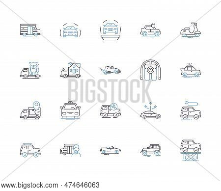 Car And Transport Outline Icons Collection. Car, Transport, Automobile, Motors, Driving, Tires, Whee