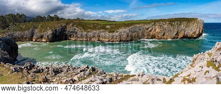 Panoramic View Of Seawater That Goes Into The Land With A Channel That Rises With The Tide, Asturias