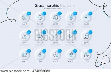 Set Of Coronavirus Research, Freezing Timer And Charge Battery Line Icons For Web App. Decreasing Gr