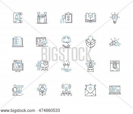 Marketing Plan Outline Icons Collection. Strategy, Tools, Budget, Promotion, Research, Analysis, Obj