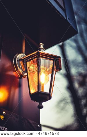 Yellow Flashlight In The Park Night Evening