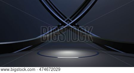 Curved Podium Background Circular Stage And Dark Light Abstract Base Stagecurves 3d Illustration