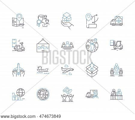 Transportation Management Outline Icons Collection. Shipping, Logistics, Tracking, Traffic, Railways