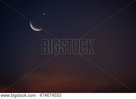 Moon Muharram Mubarak Ramadan Concept,crecent Moon And Sky Dark Night Background Symbols,new Year Mu