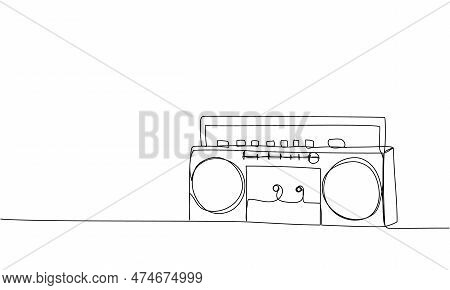 Record Player, Tape Recorder One Line Art. Continuous Line Drawing Of Tape, Retro, Cassette, Vintage