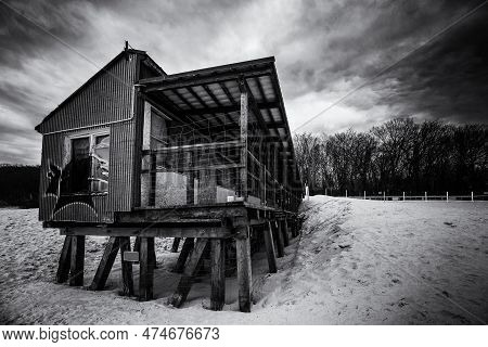 Kolobrzeg, West Pomeranian - Poland - 2023: The Ruin Of An Old Resort Built On The Beach