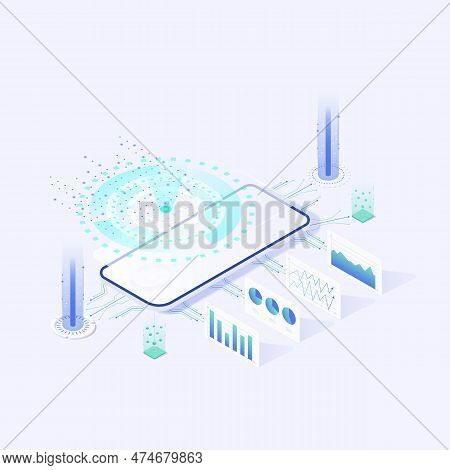 Technology Isometric Concept, Smartphone In Isometry. Isometric Illustration For Web Design.