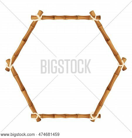 Bamboo Border Frame With Rope In Cartoon Style, Decoration Isolated On White Background Stock Vector