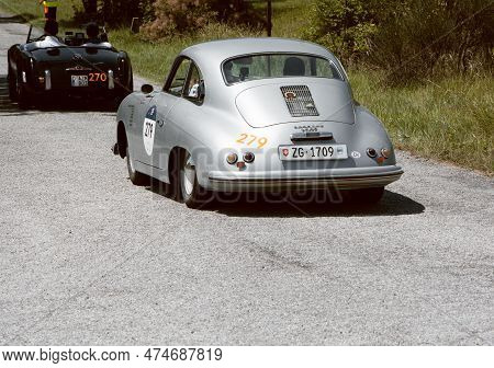 Porsche 356 1500 Super 1953 On An Old Racing Car In Rally Mille Miglia 2022 The Famous Italian Histo