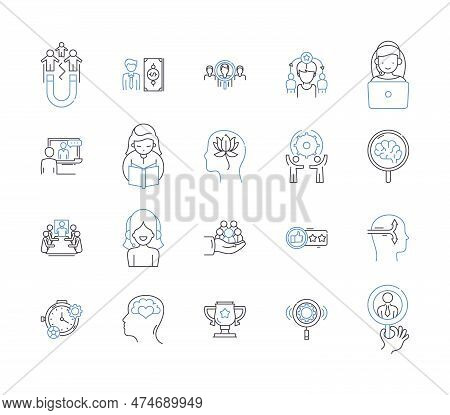 Team Training Outline Icons Collection. Team-building, Collaboration, Education, Coaching, Facilitat
