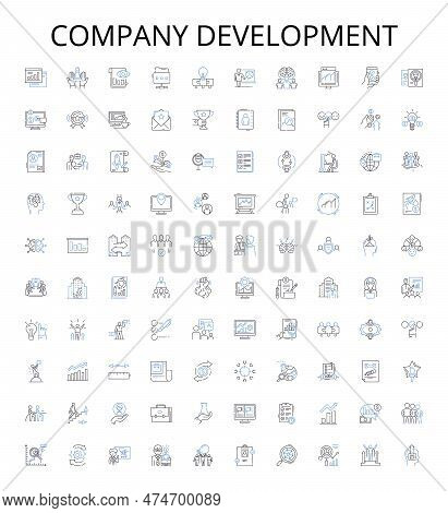 Company Development Outline Icons Collection. Growth, Expansion, Investment, Profitability, Efficien