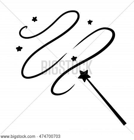 Magic Wand With Star. Wizard Tool. Miracle Symbols And Wizard Stick. Fairytale Rod