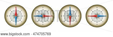 Marine Compass, Nautical Wind Rose With Cardinal Directions Of North, East, South, West And Degree M