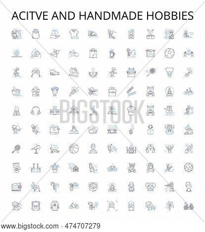Acitve And Handmade Hobbies Outline Icons Collection. Crafting, Knitting, Crocheting, Sewing, Carvin