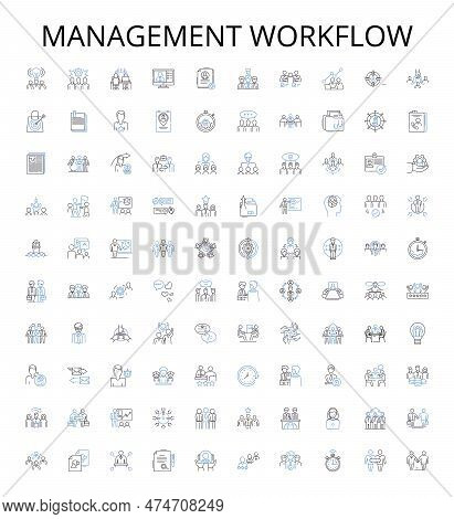 Management Workflow Outline Icons Collection. Management, Workflow, Process, Efficiency, Productivit