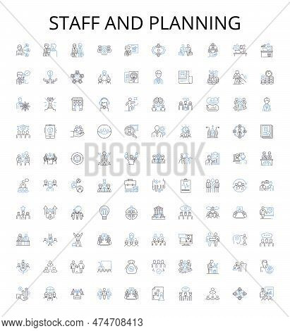 Staff And Planning Outline Icons Collection. Staffing, Planning, Organizing, Scheduling, Hiring, Ass