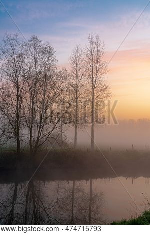 Early Morning On The River Dender On A Misty But Sunny Sunrise