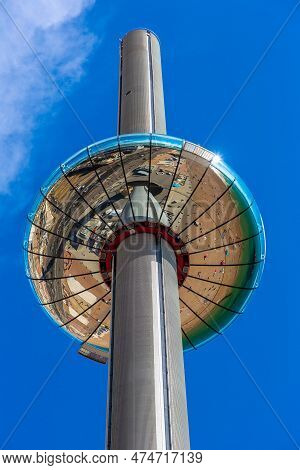Brighton, Uk - June 29, 2022: The British Airways I360 Observation Tower At Brighton Beach In A Sunn