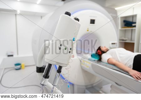 Medical Ct Or Mri Scan With A Patient In The Modern Hospital Laboratory. Interior Of Radiography Dep