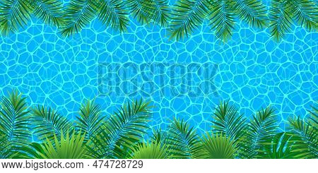 Tropical Seamless Border Frame Vector Illustration. Rainforest Foliage Repeated Wallpaper. Swimming 
