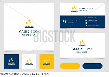Magic Book Logo Design With Editable Slogan. Branding Book And Business Card Template.