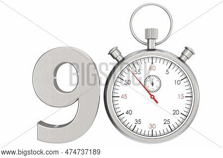 Metal Stopwatch Isolated For Number 90, 3d Rendering