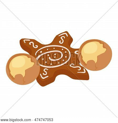 Festive Dessert Icon Isometric Vector. Home Gingerbread Cookie And Macadamia Nut. Dessert, Food Conc