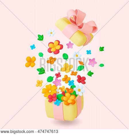 Box Spring Flower, 3d Floral Vibrant Explosion. Bouquet Gift Pack, Decorative Holidays Female Presen
