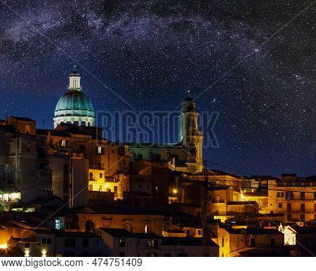 Night Old Medieval Ragusa Famos Sicilian Town View (sicily, Italy). City Lights Of Famous Touristic 