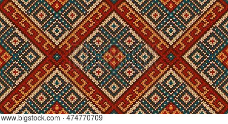 Aztec Peruvian Mexican Knit Pattern, Ethnic Ornament. Vibrant And Intricate Vector Seamless Backgrou