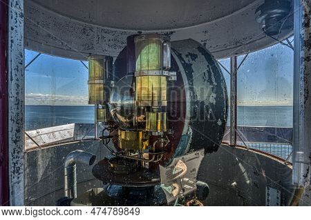 The Lantern And Old Equipment Of The Røsnæs Lighthouse At Kalundborg, Denmark, April 4, 2023